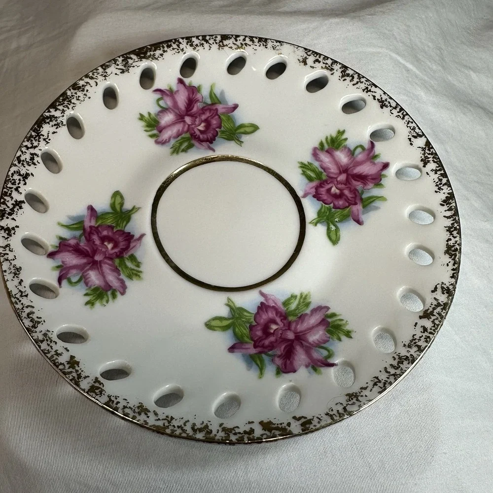 Iridescent Pink Orchid Tea Cup Reticulated Saucer‎ Lusterware Grandmillennial